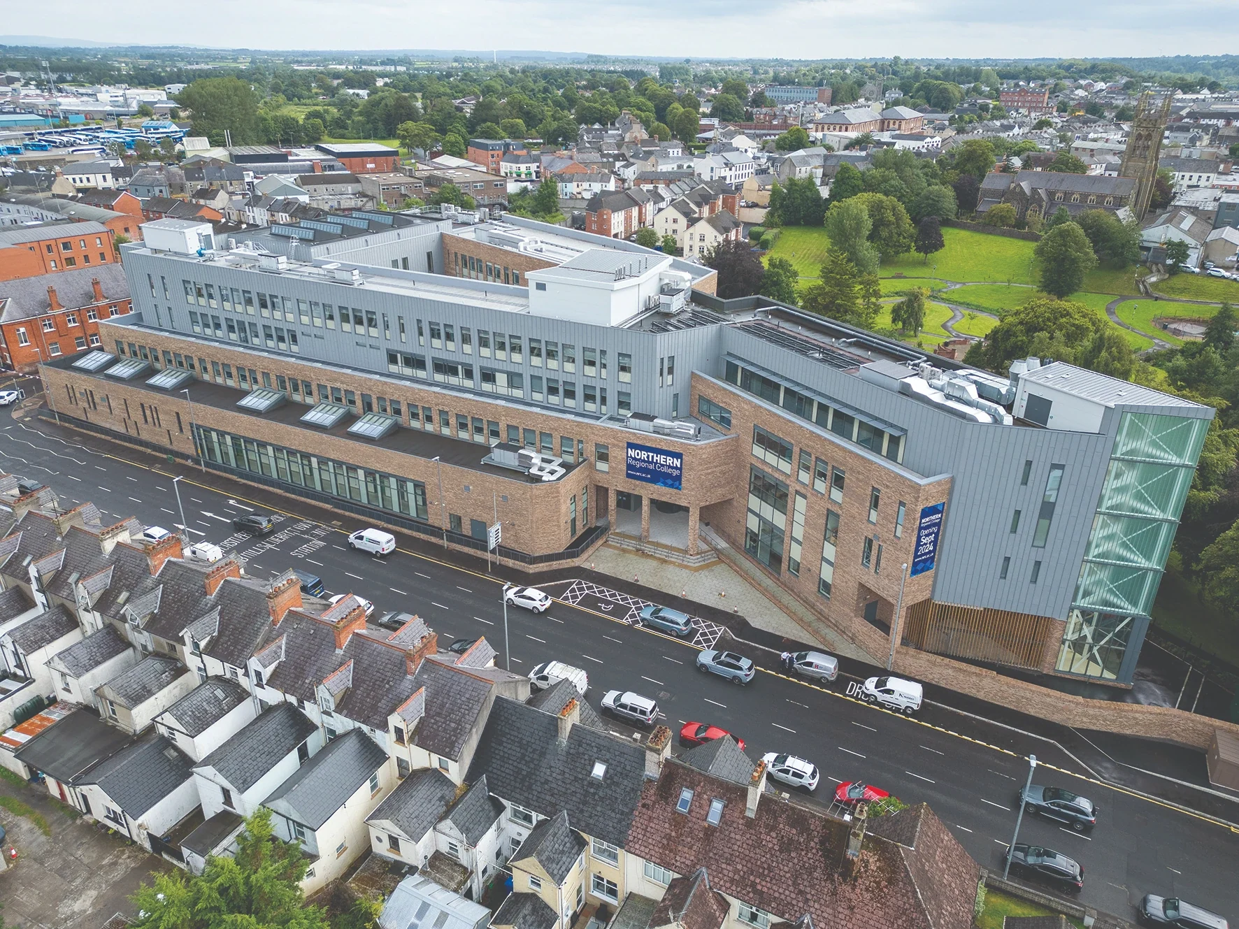 Aerial photograph of the completed Northern Regional College Coleraine campus