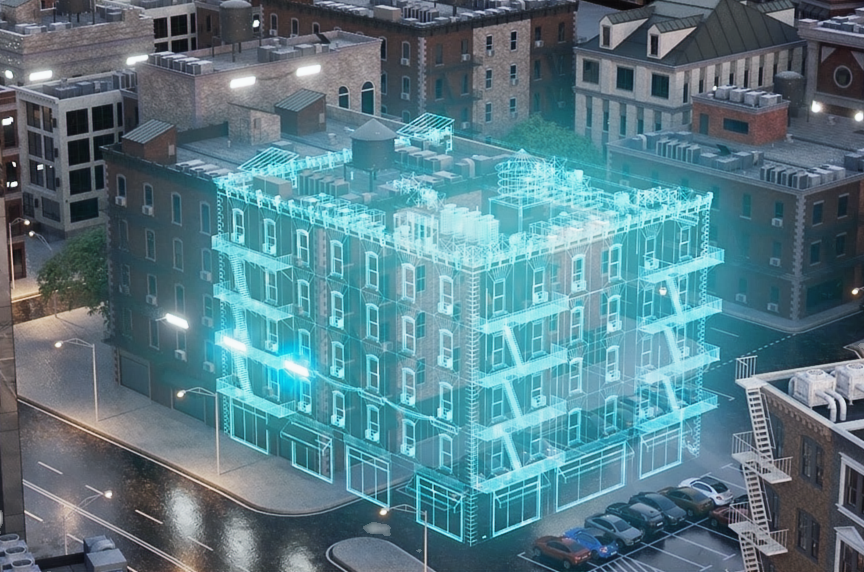 BIM clash detection model highlighting services conflicts
